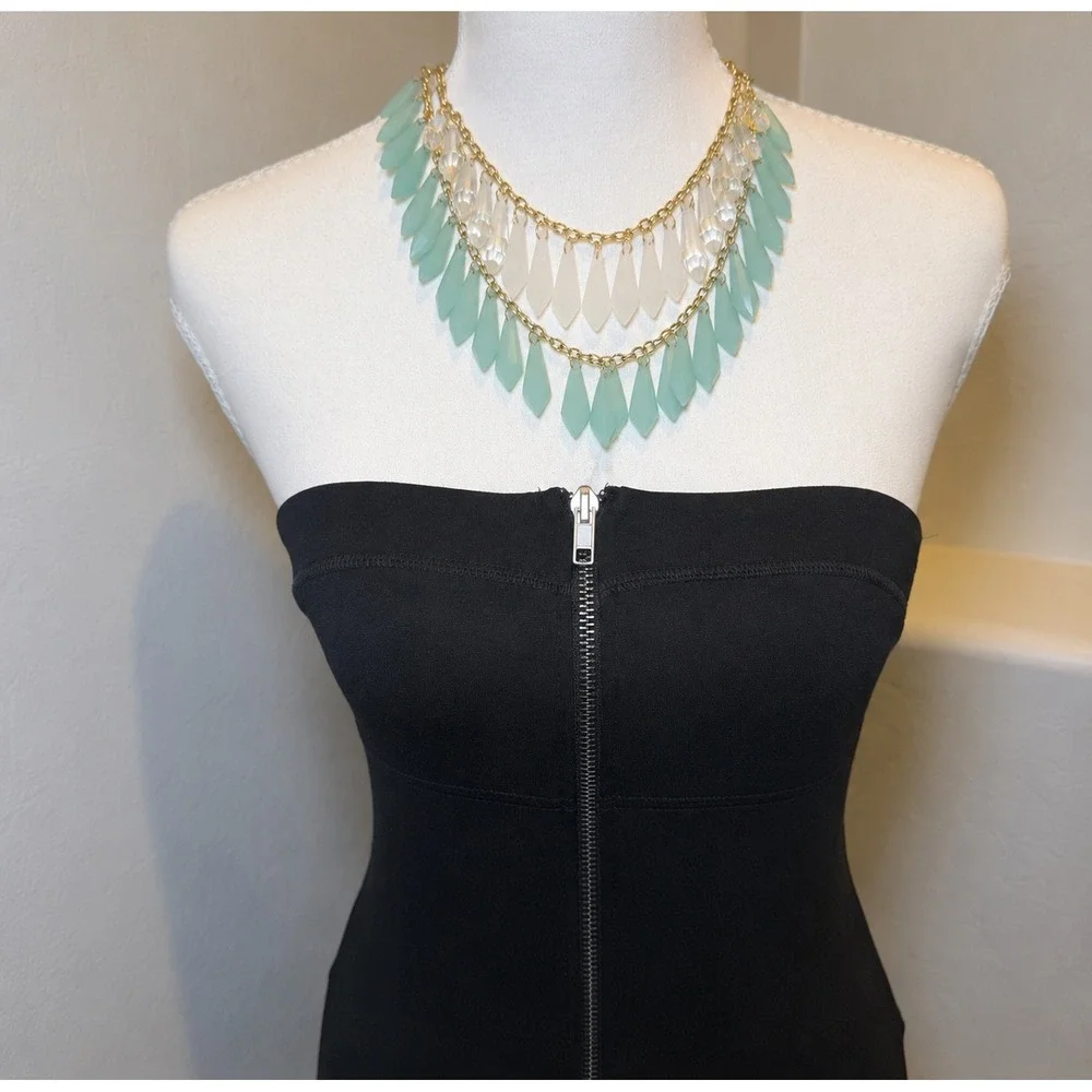 Black Strapless Mini Dress‎ Womens Small Zip Front Bodycon Stretch Tube Dress